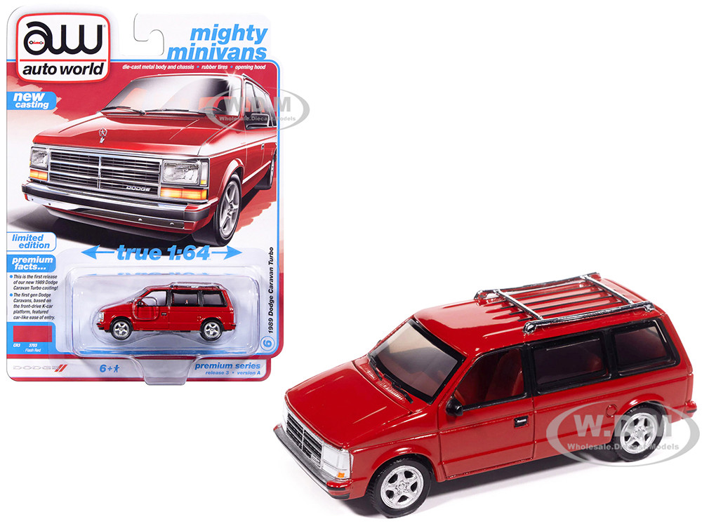 1989 Dodge Caravan Turbo Van Flash Red Mighty Minivans Series 164 Diecast Model Car by Auto World
