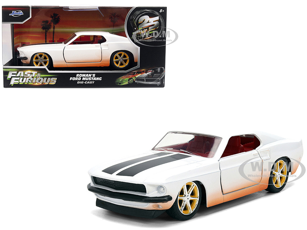 Jada 1:32 Roman's Ford Mustang White with Black Stripes and Red Interior (Dirty Version) "Fast & Furious" Movie "Fast & Furious 25th Anniversary" Series 1/32 Di