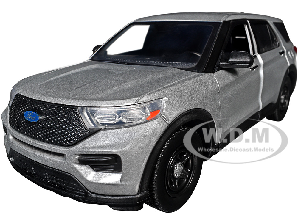 2022 Ford Police Interceptor Utility Unmarked Silver Metallic "Builder's Kit" "Law Enforcement and Public Service" Series 1/24 Diecast Model Car by Mo