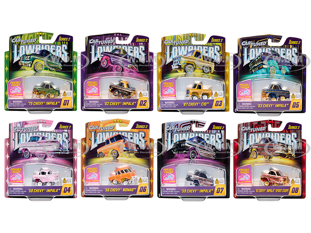 "Lowriders Show Glow" Series 2 Set of 8 Pieces Diecast Model Cars by CarTuned