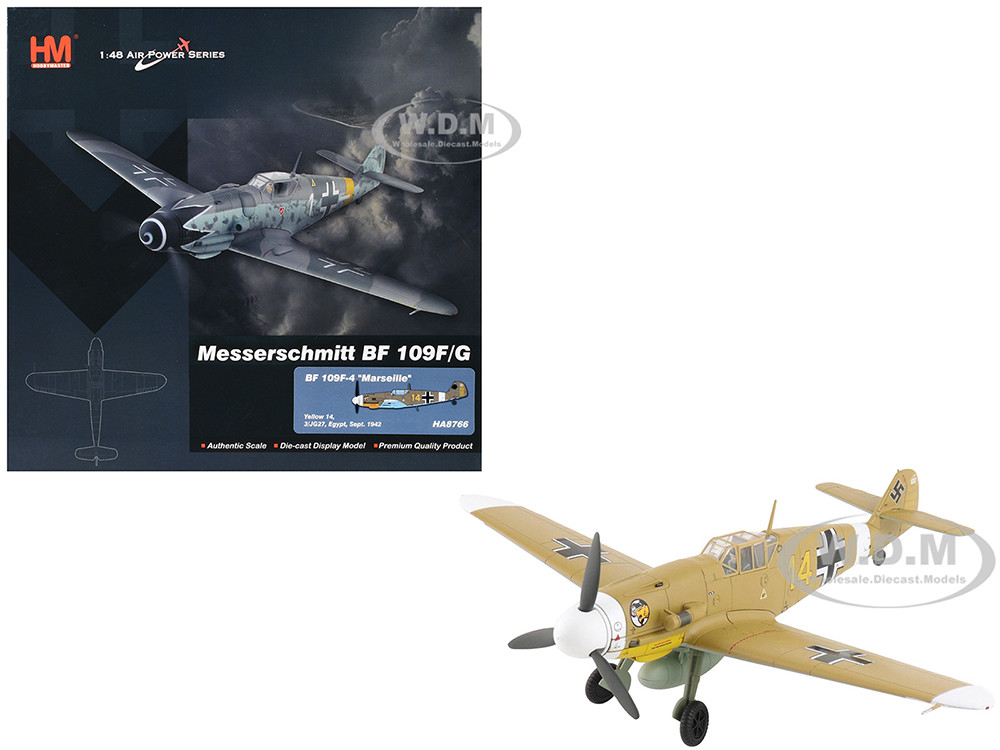 Messerschmitt Bf 109F-4 Fighter Aircraft "Marseille, Yellow 14, 3./JG27, Egypt" (1942) German Luftwaffe "Air Power Series" 1/48 Diecast Model by Hobby
