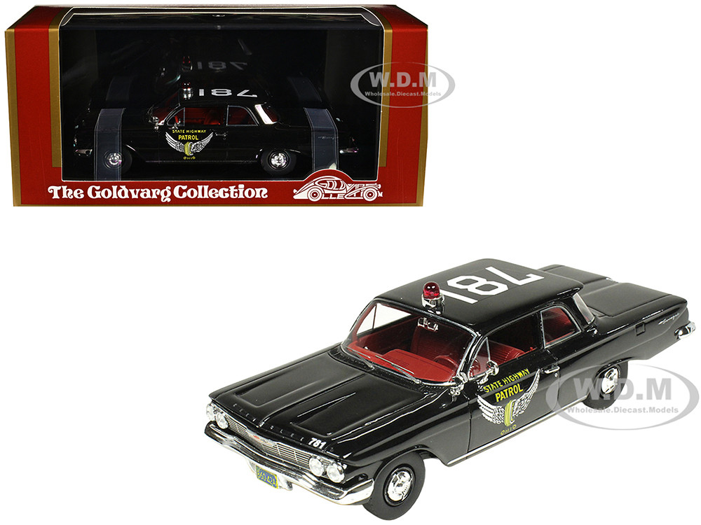 1961 Chevrolet Biscayne "Ohio State Highway Patrol" Black with Red Interior Limited Edition to 150 pieces Worldwide 1/43 Model Car by Goldvarg Collect