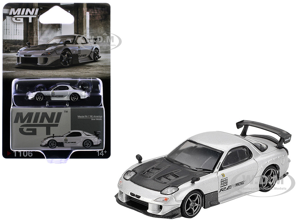 Mini GT 1:64 Mazda RX-7 RE-Amemiya Silver Metallic with Matt Black Hood Limited Edition 1/64 Diecast Model Car by Mini GT