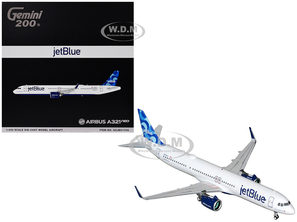 Airbus A321neo Commercial Aircraft "JetBlue Airways" (N2180J) White with Blue Tail "Gemini 200" Series 1/200 Diecast Model Airplane by GeminiJets