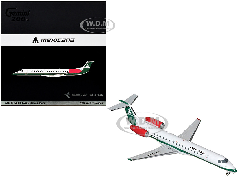 Embraer ERJ-145 Commercial Aircraft "Mexicana de Aviacion" (XA-MBR) White with Green Stripes and Tail "Gemini 200" Series 1/200 Diecast Model Airplane