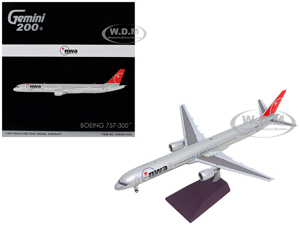 Boeing 757-300 Commercial Aircraft "Northwest Airlines" (N587NW) Silver with Red Tail "Gemini 200" Series 1/200 Diecast Model Airplane by GeminiJets