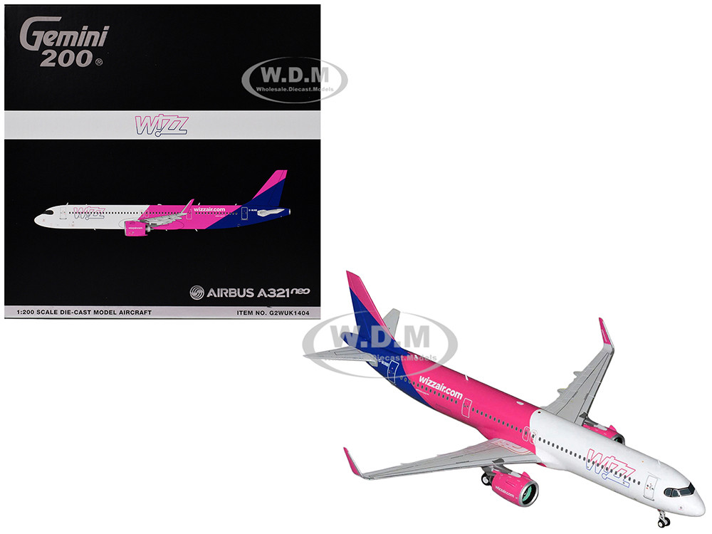 Airbus A321neo Commercial Aircraft "Wizz Air" (G-WUNB) White and Pink with Purple Tail "Gemini 200" Series 1/200 Diecast Model Airplane by GeminiJets