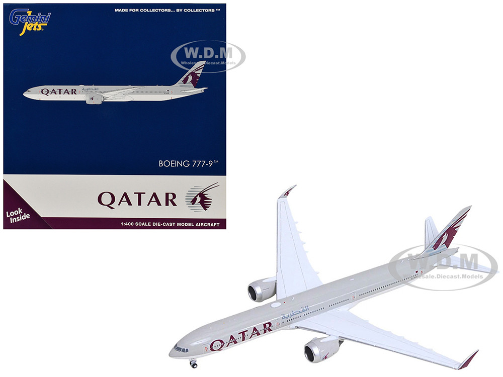 Boeing 777-9 Commercial Aircraft "Qatar Airways" (A7-BKA) Gray with Dark Red Tail Graphics 1/400 Diecast Model Airplane by GeminiJets