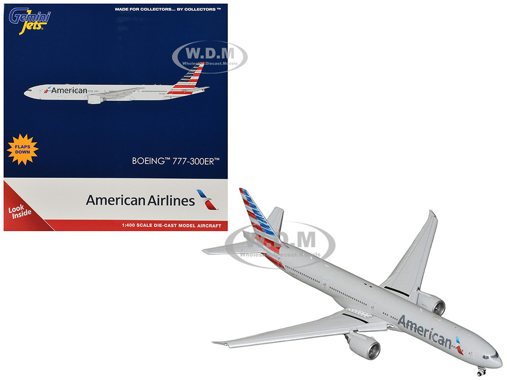 Boeing 777-300ER Commercial Aircraft with Flaps Down "American Airlines" (N722AN) Gray with Striped Tail 1/400 Diecast Model Airplane by GeminiJets