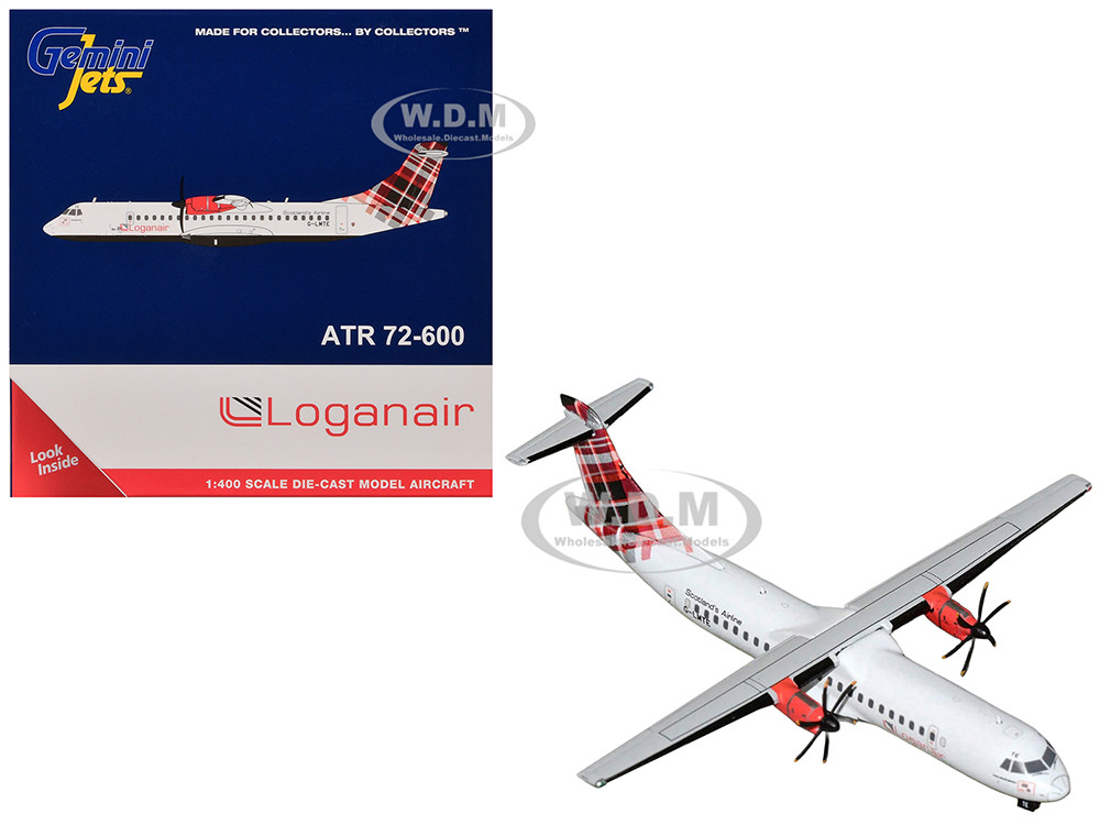 ATR 72-600 Commercial Aircraft "Loganair - Scotland's Airline" (G-LMTE) White with Red Plaid Tail 1/400 Diecast Model Airplane by GeminiJets