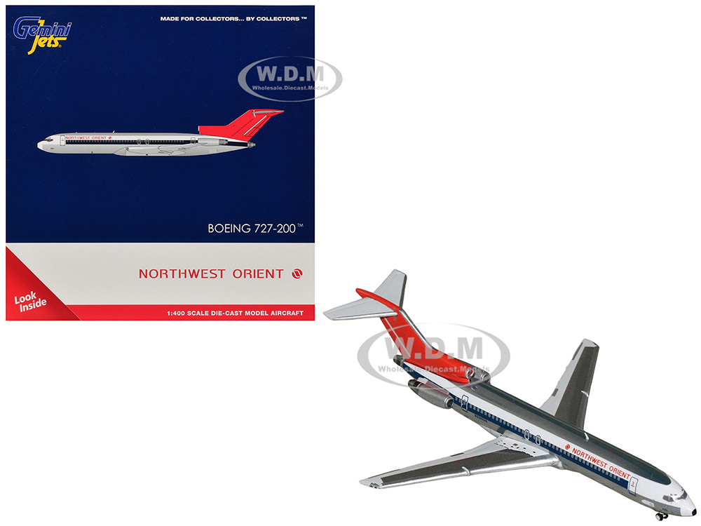 Boeing 727-200 Commercial Aircraft "Northwest Orient" (N298US) Silver with White Stripes and Red Tail 1/400 Diecast Model Airplane by GeminiJets
