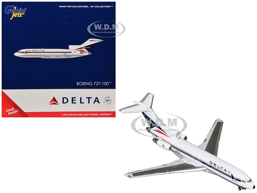 Boeing 727-100 Commercial Aircraft "Delta Air Lines" (N1633) White with Red and Blue Stripes 1/400 Diecast Model Airplane by GeminiJets