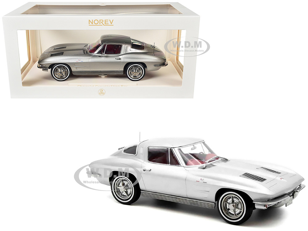1963 Chevrolet Corvette Sting Ray Sebring Silver Metallic with Red Interior 1/18 Diecast Model Car by Norev