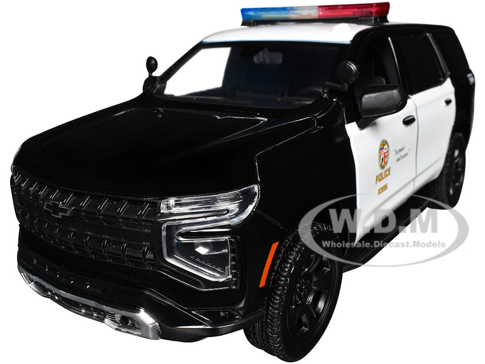 2025 Chevrolet Tahoe PPV "LAPD (Los Angeles Police Department)" Black and White with Flashing Light Bar and Front and Rear Lights and Sounds 1/24 Diec