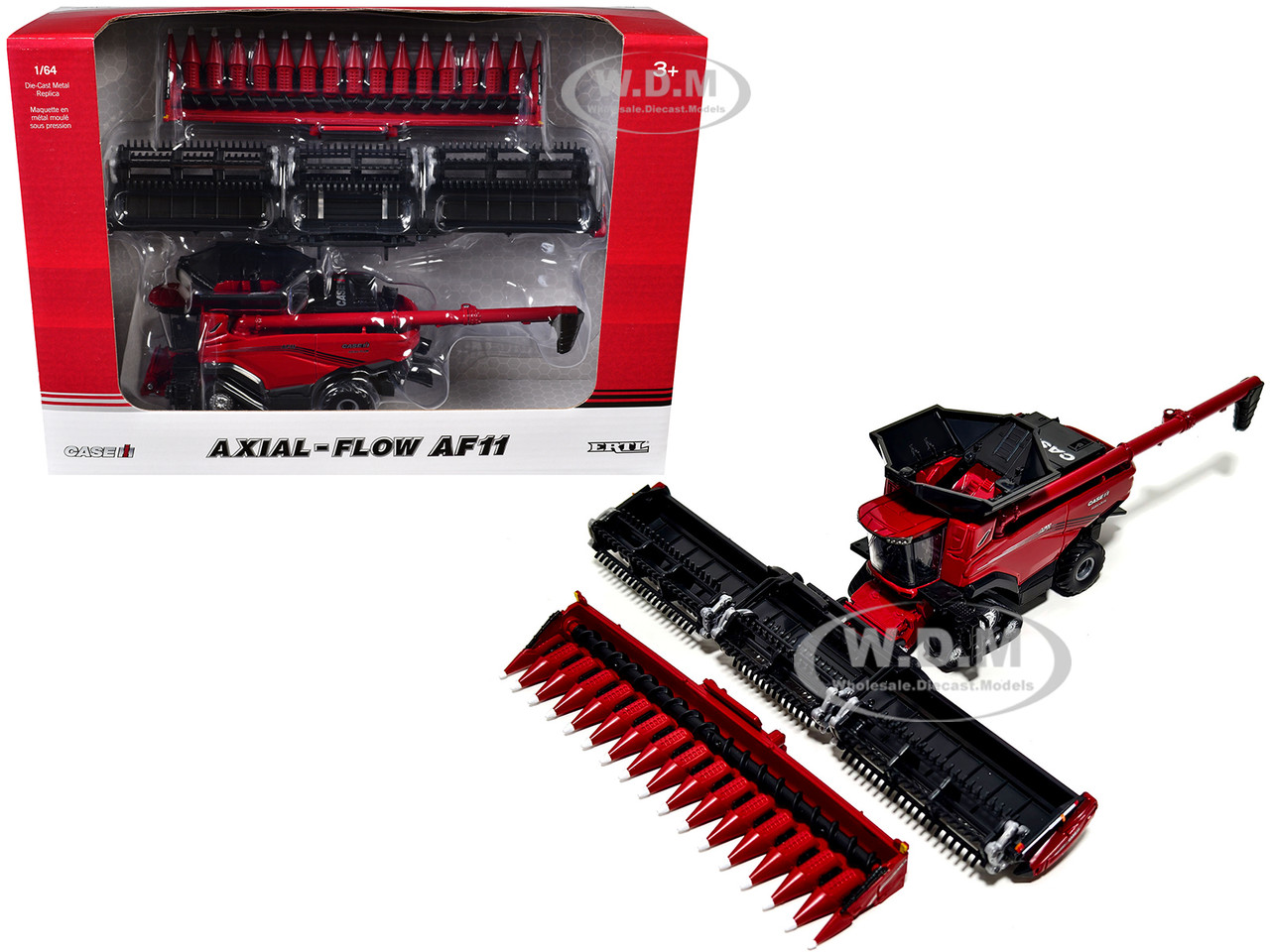 Case IH Axial-Flow AF11 Half-Track Combine with 16-Row Corn Head and Draper Grain Head Red 1/64 Diecast Model by ERTL TOMY