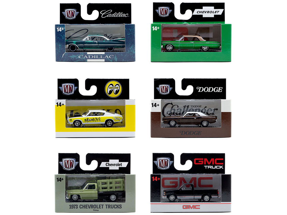 "Auto-Thentics" 6 piece Set Release 107 IN DISPLAY CASES Limited Edition 1/64 Diecast Model Cars by M2 Machines
