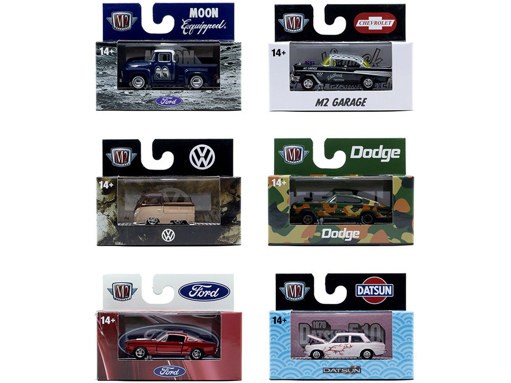 "Auto Meets" Set of 6 Cars IN DISPLAY CASES Release 94 Limited Edition 1/64 Diecast Model Cars by M2 Machines