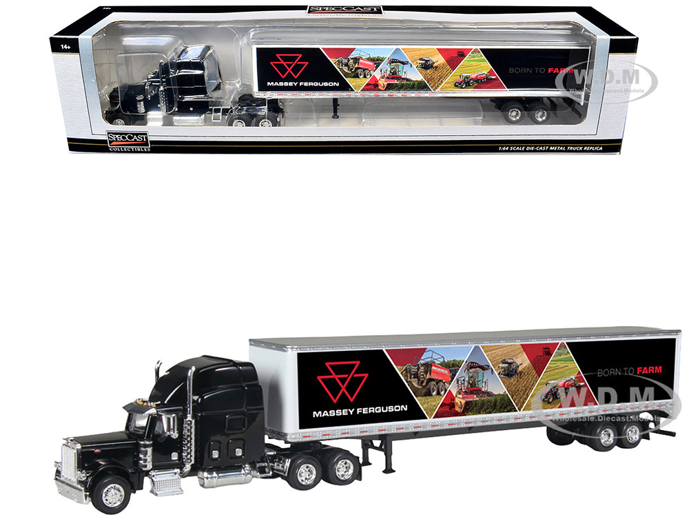 Peterbilt 379 Sleeper Cab with Trailer "Massey Ferguson - Born to Farm" Black 1/64 Diecast Model by SpecCast