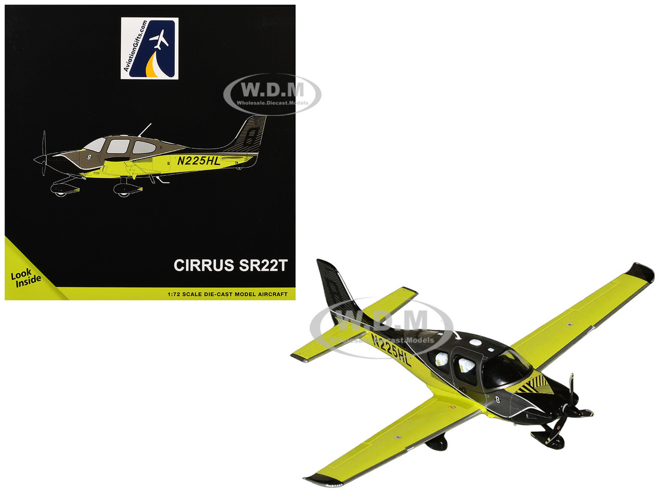 Cirrus SR22T Composite Aircraft (N225HL) Black and Neon Green "Gemini General Aviation" Series 1/72 Diecast Model Airplane by GeminiJets