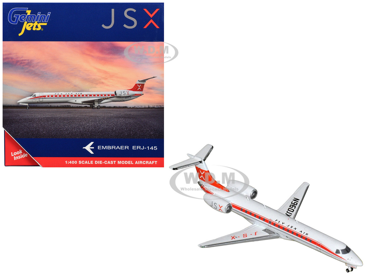 Embraer ERJ-145 Commercial Aircraft "JSX" (N960JX) White with Red Stripes and Tail 1/400 Diecast Model Airplane by GeminiJets