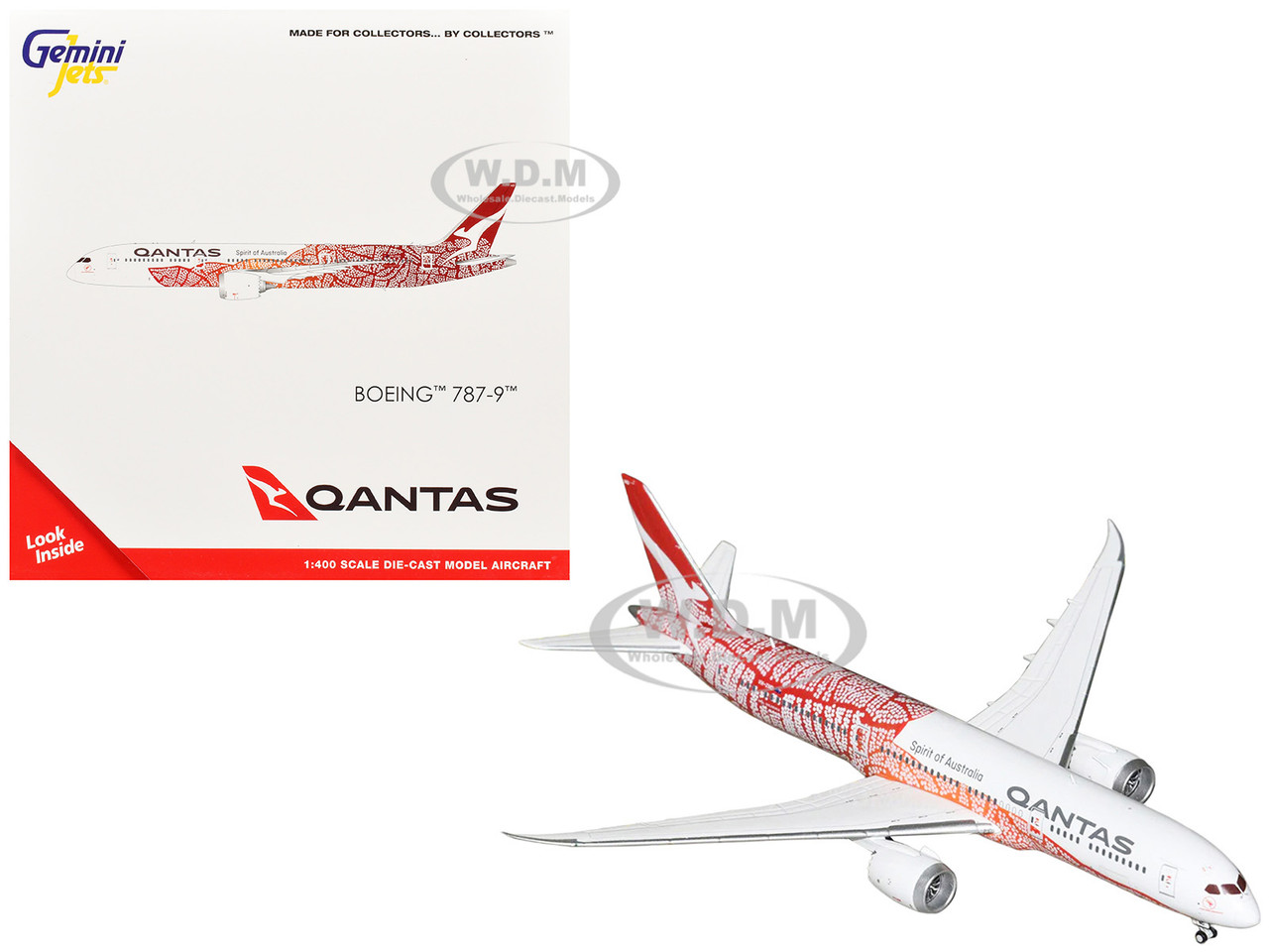 Boeing 787-9 Commercial Aircraft "Qantas - Yam Dreaming" (VH-ZND) White with Red Graphics 1/400 Diecast Model Airplane by GeminiJets