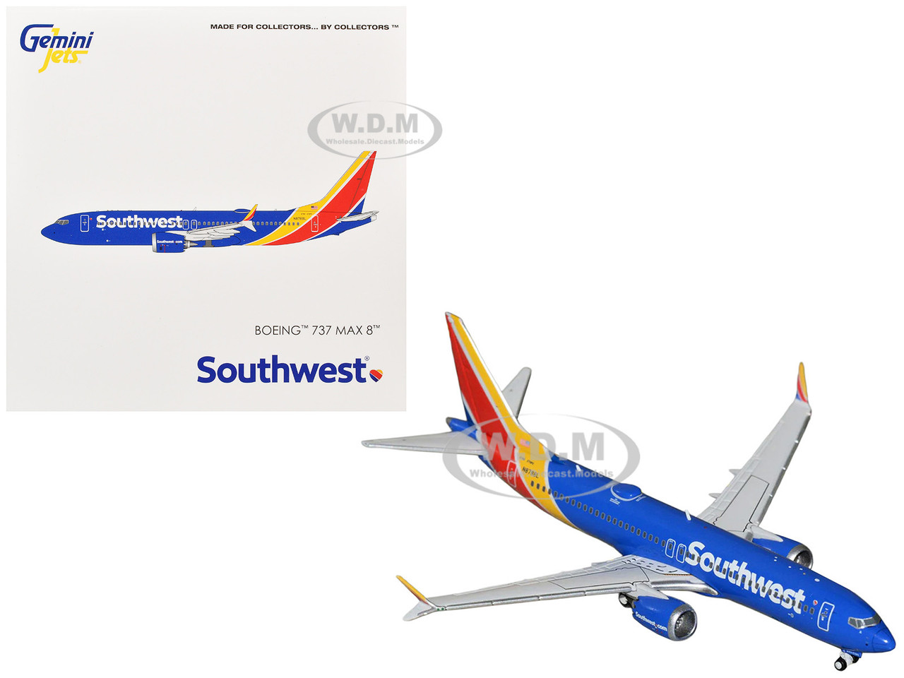 Boeing 737 MAX 8 Commercial Aircraft "Southwest Airlines" (N8788L) Blue with Red and Yellow Stripes 1/400 Diecast Model Airplane by GeminiJets
