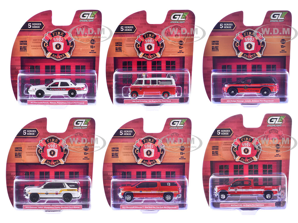 "Fire & Rescue" Series #5 Set of 6 Cars 1/64 Diecast Model Cars by Greenlight