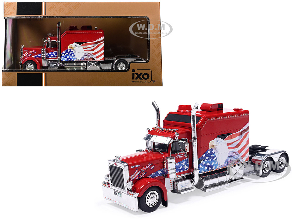2002 Peterbilt 379 Custom Truck Tractor Red with Patriotic Graphics 1/64 Diecast Model by IXO Models