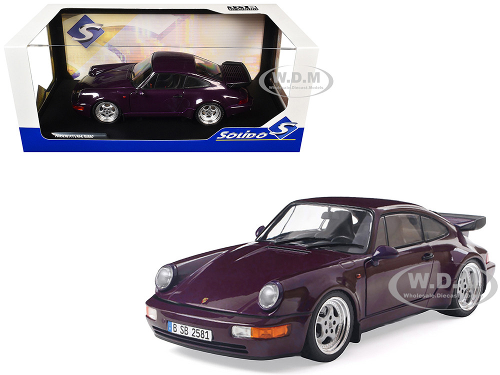 1990 Porsche 911 (964) Turbo Violet Blue Metallic 1/18 Diecast Model Car by Solido