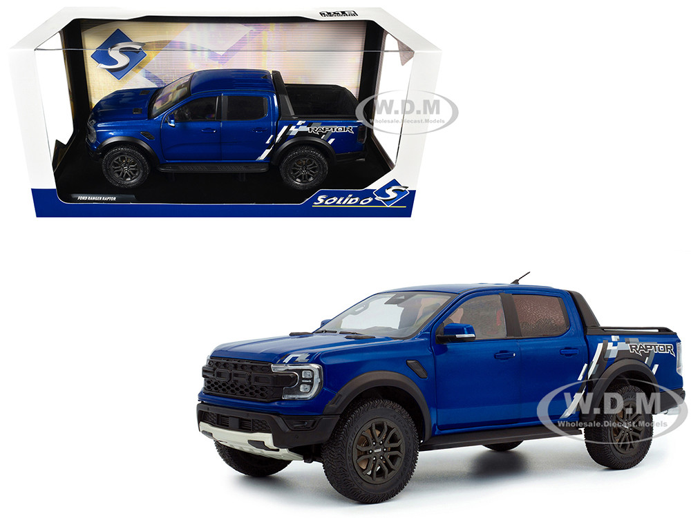 2024 Ford Ranger Raptor Pickup Truck Blue Lightning Metallic 1/18 Diecast Model Car by Solido