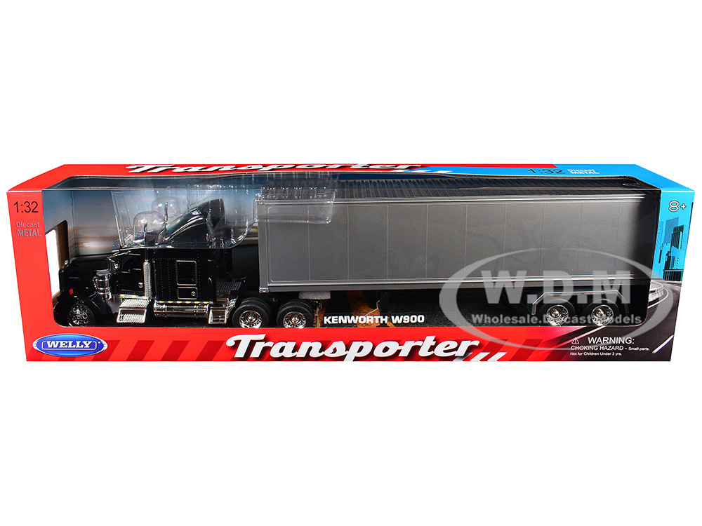 Kenworth W900 Truck Black with Gray Container 1/32 Diecast Model by Welly