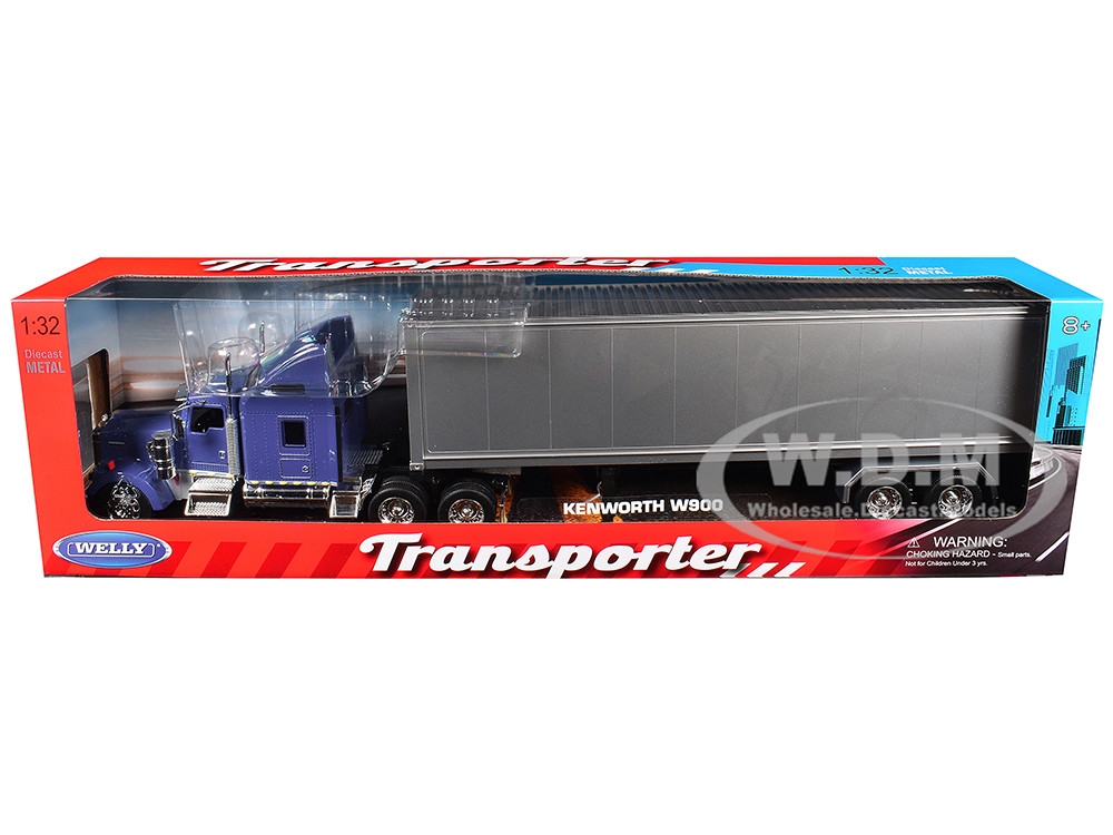 Kenworth W900 Truck Blue with Gray Container 1/32 Diecast Model by Welly