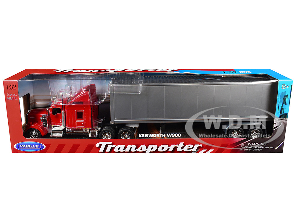 Kenworth W900 Truck Red with Gray Container 1/32 Diecast Model by Welly