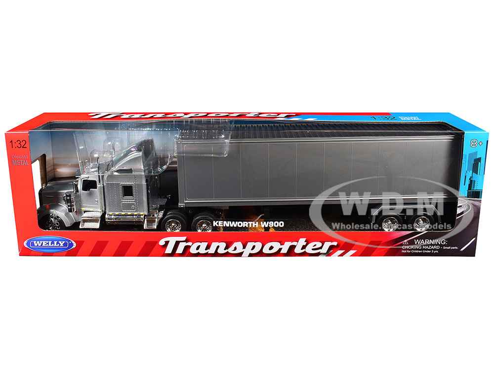 Kenworth W900 Truck Silver Metallic with Gray Container 1/32 Diecast Model by Welly