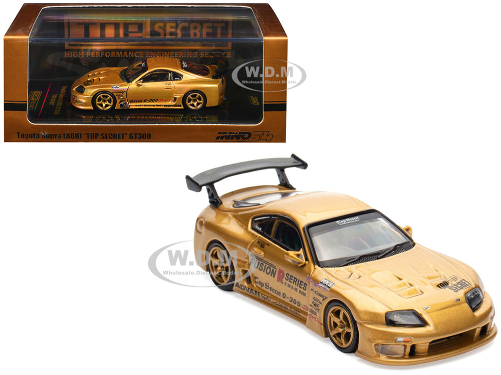 Toyota Supra (A80) "Top Secret" GT300 RHD (Right Hand Drive) Gold Metallic "Tokyo Auto Salon 2025 Event Exclusive" 1/64 Diecast Model Car by Inno Mode