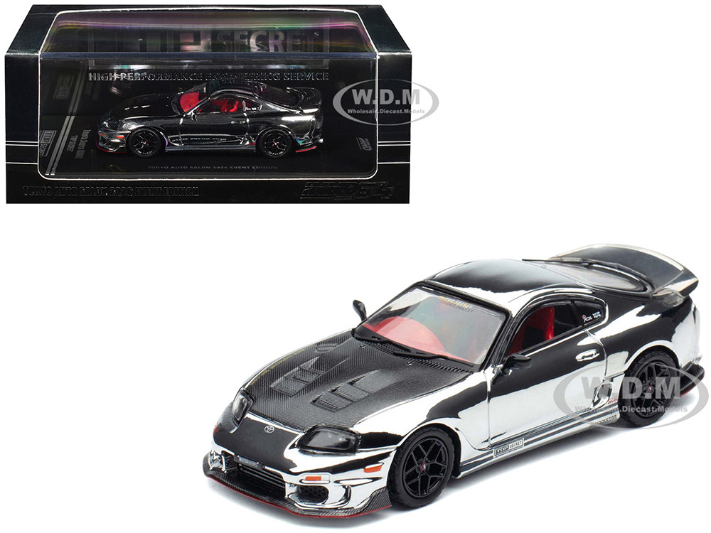 Toyota Supra (A80) "Top Secret" GT300 RHD (Right Hand Drive) Chrome with Carbon Hood and Red Interior "Tokyo Auto Salon 2026 Event Exclusive" 1/64 Die