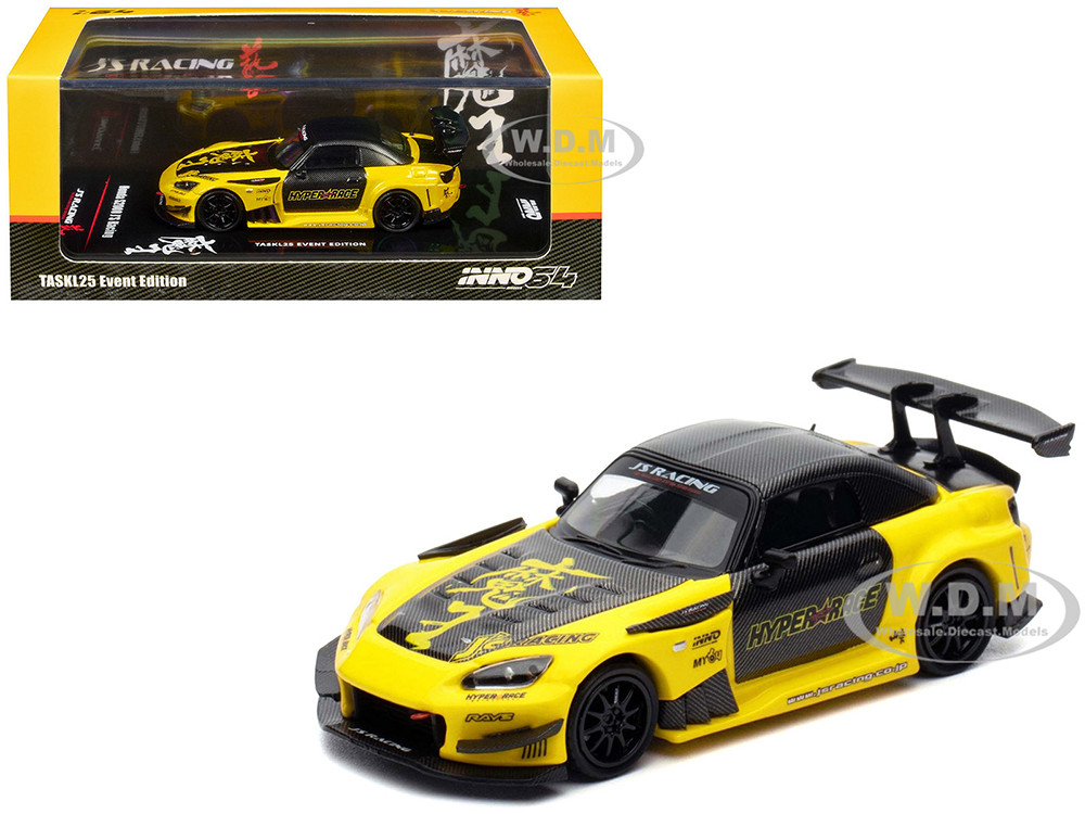 Honda S2000 RHD (Right Hand Drive) "J's Racing" Yellow with Carbon Hood and Top with Graphics "Tokyo Auto Salon Kuala Lumpur 2025 Event Edition" 1/64