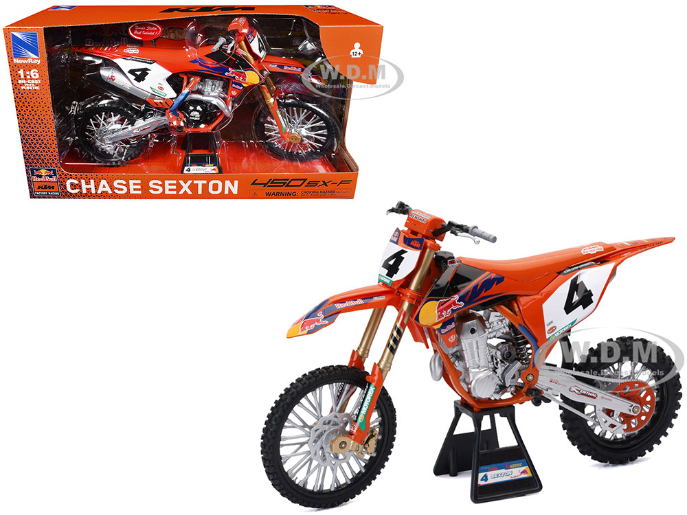 KTM 450 SX-F #4 Chase Sexton "Red Bull KTM Factory Racing" Supercross 1/6 Diecast Motorcycle Model by New Ray