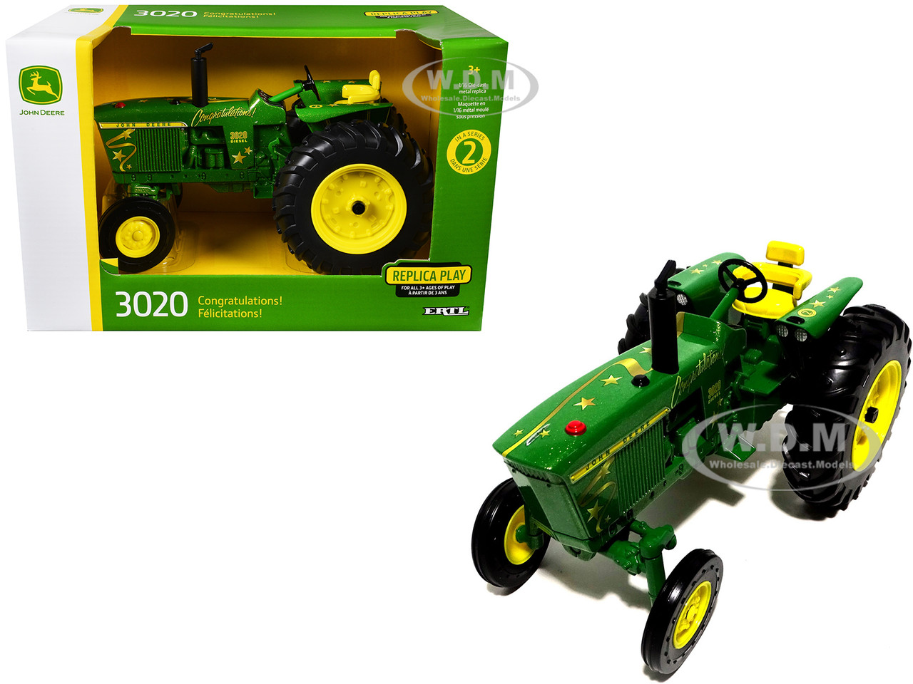 John Deere 3020 Diesel Tractor "Congratulations!" Green with Graphics "Replica Play" Series 1/16 Diecast Model by ERTL TOMY