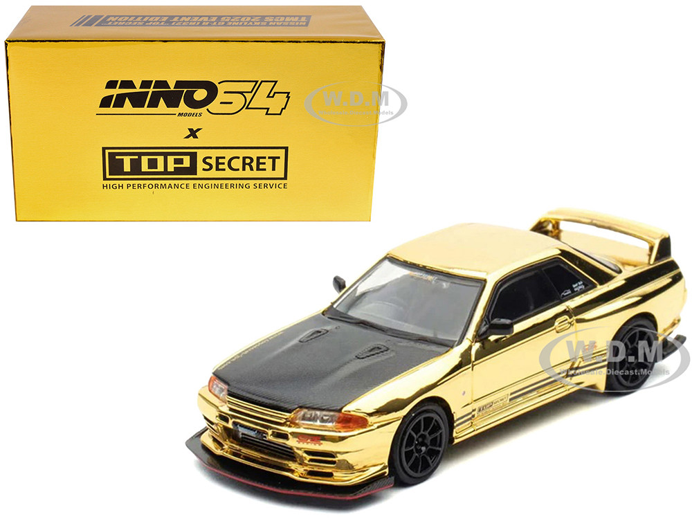 Nissan Skyline GT-R (R32) "Top Secret" RHD (Right Hand Drive) Chrome Gold with Carbon Hood "The Model Car Show Malaysia 2025 Event Edition" 1/64 Dieca