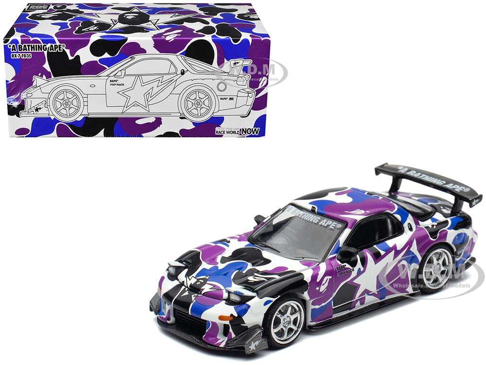 Mazda RX-7 (FD3S) RHD (Right Hand Drive) "BAPE (A Bathing Ape)" Purple Camouflage 1/64 Diecast Model Car by Pop Race