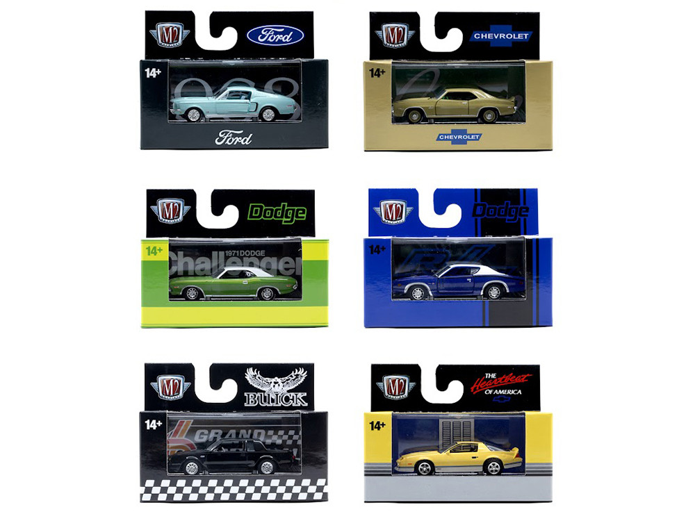 "Auto Meets" Set of 6 Cars IN DISPLAY CASES Release 95 Limited Edition 1/64 Diecast Model Cars by M2 Machines