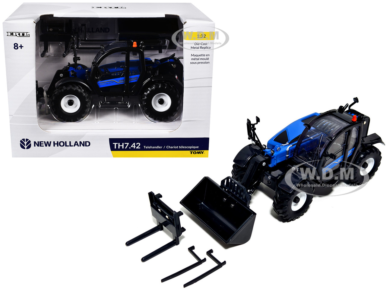 New Holland TH7.42 Telehandler Blue with Extra Tools 1/32 Diecast Model by ERTL TOMY