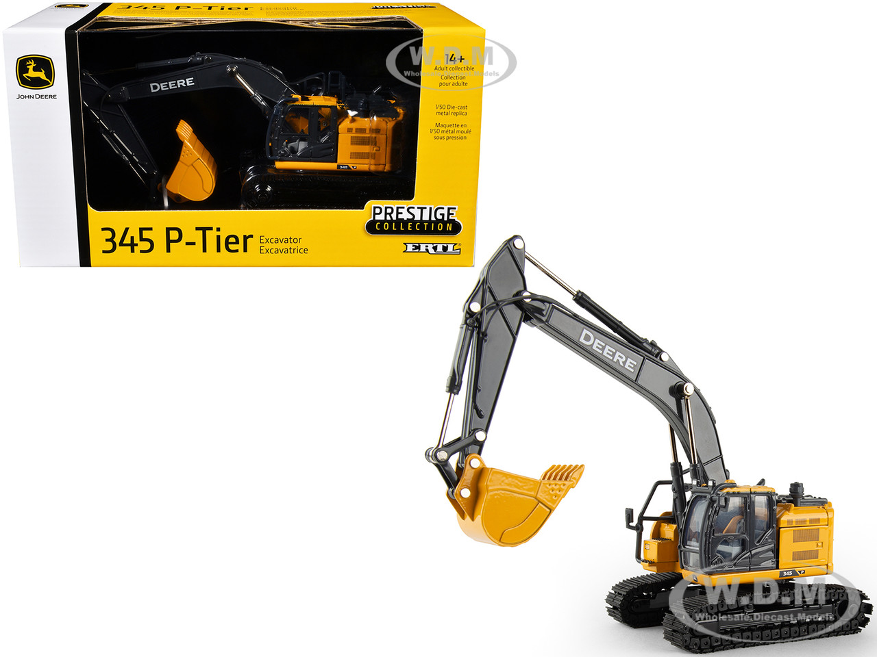 John Deere 345 P-Tier Excavator Yellow "Prestige Collection" Series 1/50 Diecast Model by ERTL TOMY