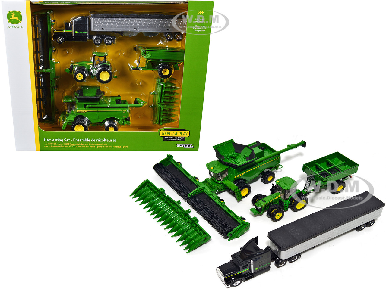 John Deere Grain Harvesting Set of 3 pieces of Equipment "Replica Play" Series 1/64 Diecast Model by ERTL TOMY