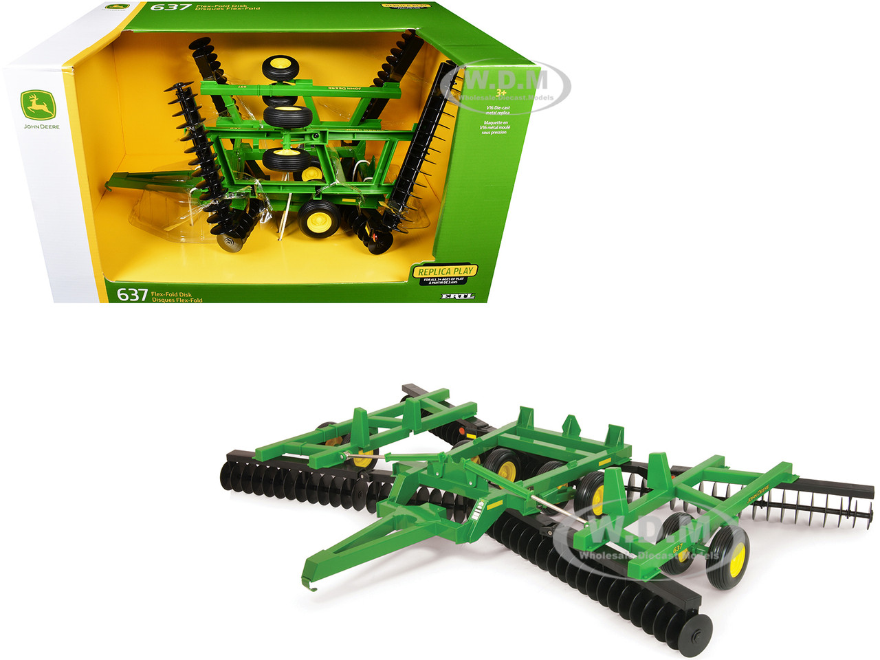 John Deere 637 Flex Fold Disk Green "Replica Play" Series 1/16 Diecast Model by ERTL TOMY