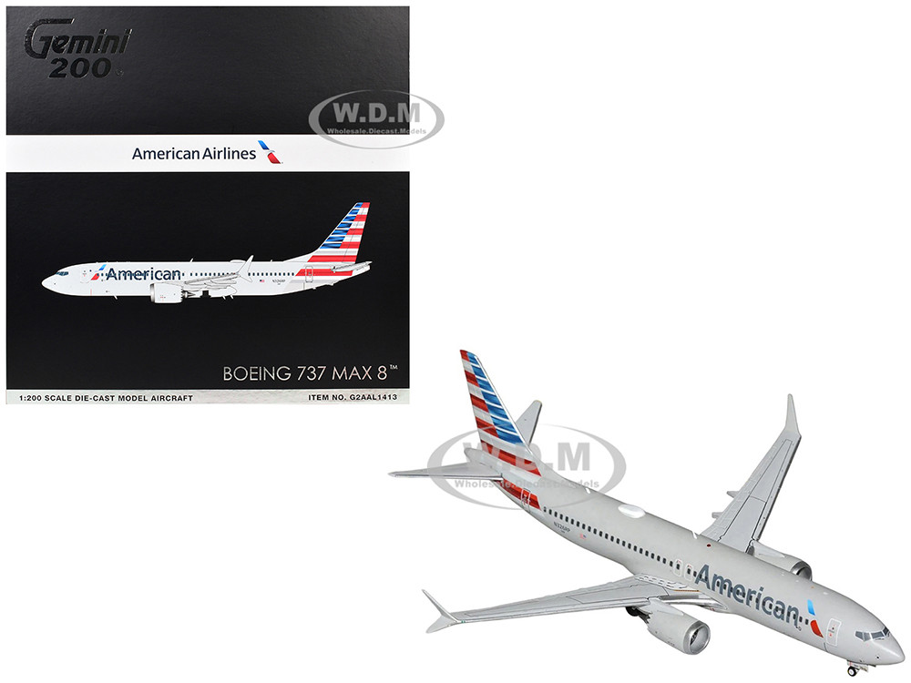 Boeing 737 MAX 8 Commercial Aircraft "American Airlines" (N326RP) Gray with Striped Tail "Gemini 200" Series 1/200 Diecast Model Airplane by GeminiJet