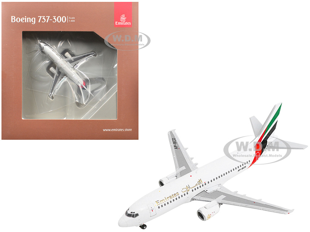 Boeing 737-300 Commercial Aircraft "Emirates Airlines" (AP-BCD) White with Striped Tail 1/400 Diecast Model Airplane by GeminiJets