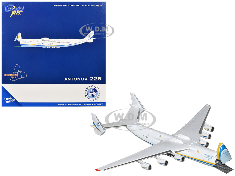 Antonov An-225 Mriya Commercial Aircraft "Antonov Airlines" (UR-82060) White with Blue and Yellow Stripes "Interactive Series" 1/400 Diecast Model Air