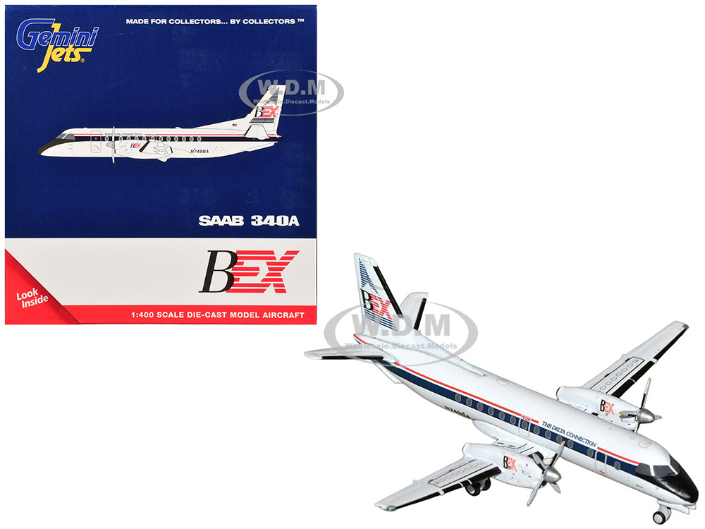 Saab 340A Commercial Aircraft "Business Express Airlines - The Delta Connection" (N749BA) White with Blue and Red Stripes 1/400 Diecast Model Airplane